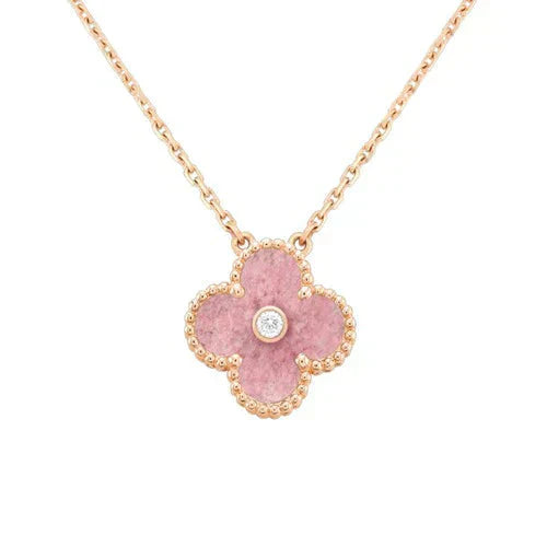 [LORA]CLOVER 15MM DIAMOND RHODONITE NECKLACE