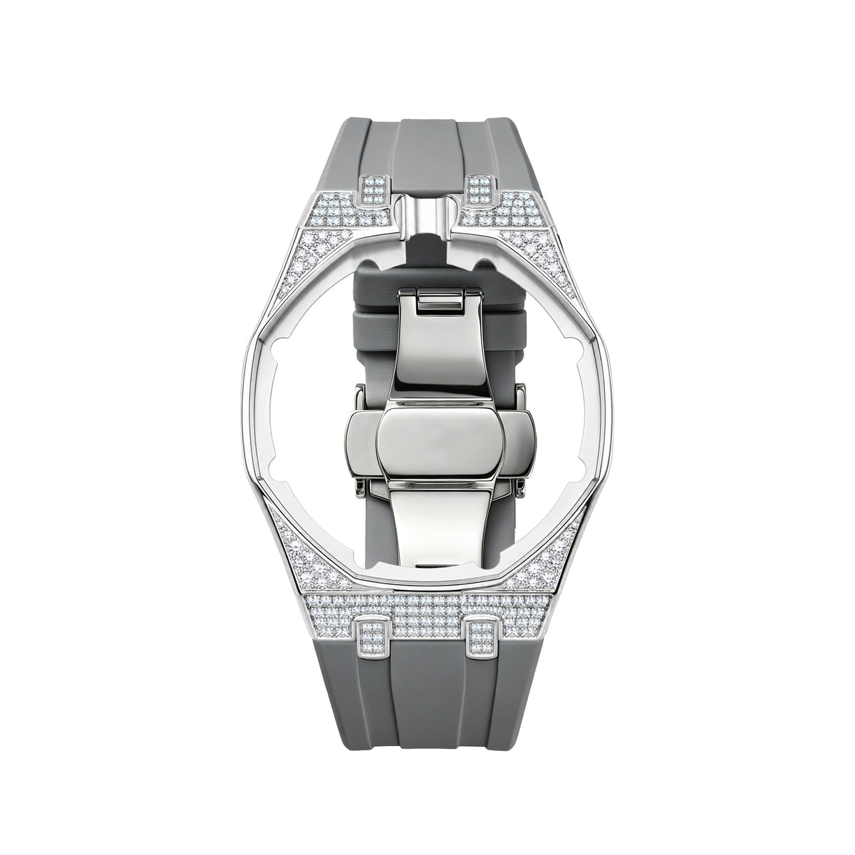 Strap For Ap Swatch Royal Oak Pop Exclusive Steel Case With Diamond(Moissanite) & Silicone Strap