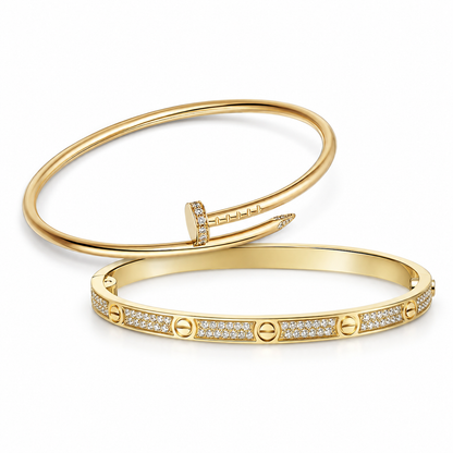[Lora] JUSTE Diamond & LOVE Diamond-Paved Bracelet Stack Set