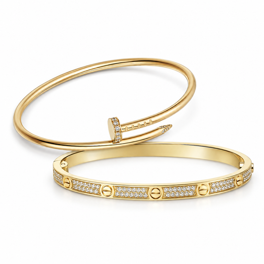 [Lora] JUSTE Diamond & LOVE Diamond-Paved Bracelet Stack Set
