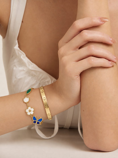 [Lora] LOVE Brushed & Lucky Spring Butterfly 5-Motif Bracelet Stack Set