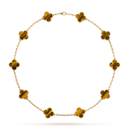 [LORA]CLOVER 10 MOTIFS TIGER EYE NECKLACE