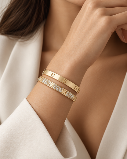 [Lora] LOVE  Classic & Diamond-Paved Bracelet Stack Set