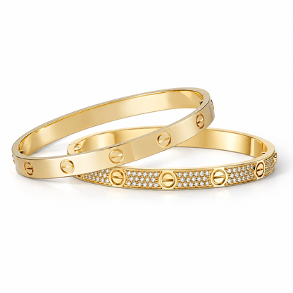 [Lora] LOVE  Classic & Diamond-Paved Bracelet Stack Set