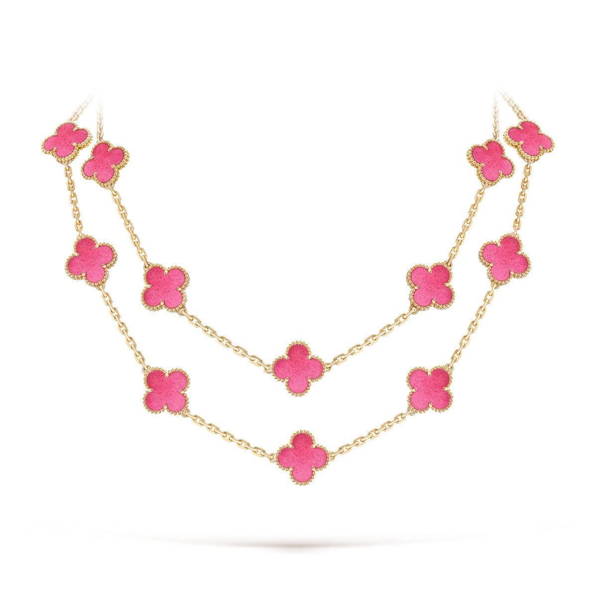 [Lora]Clover Pink Enamel Necklace & Earring Jewelry Set