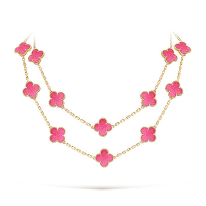 [Lora]Clover Pink Enamel Necklace & Earring Jewelry Set