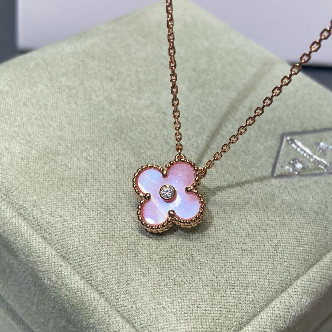 [LORA]CLOVER 15MM DIAMOND PINK MOP NECKLACE