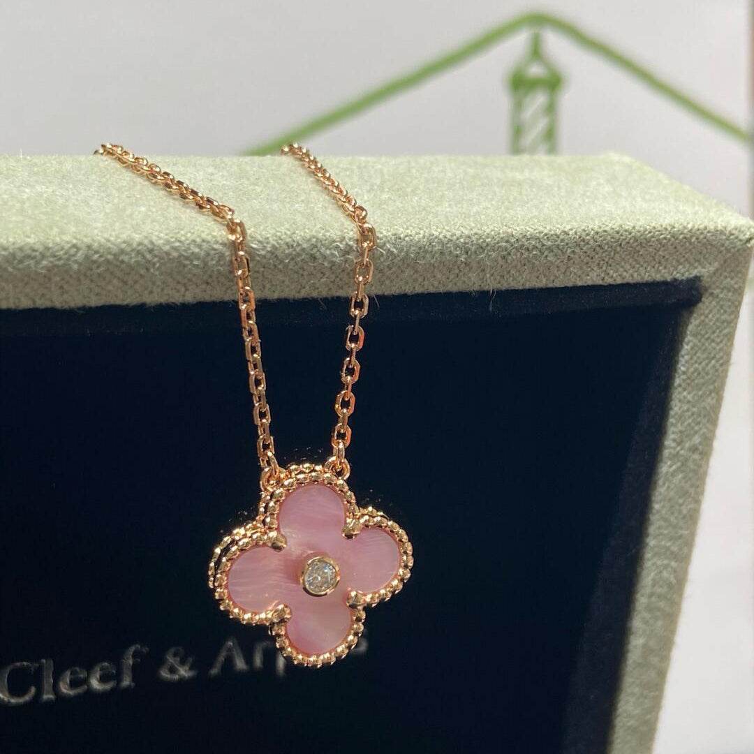 [LORA]CLOVER 15MM DIAMOND PINK MOP NECKLACE