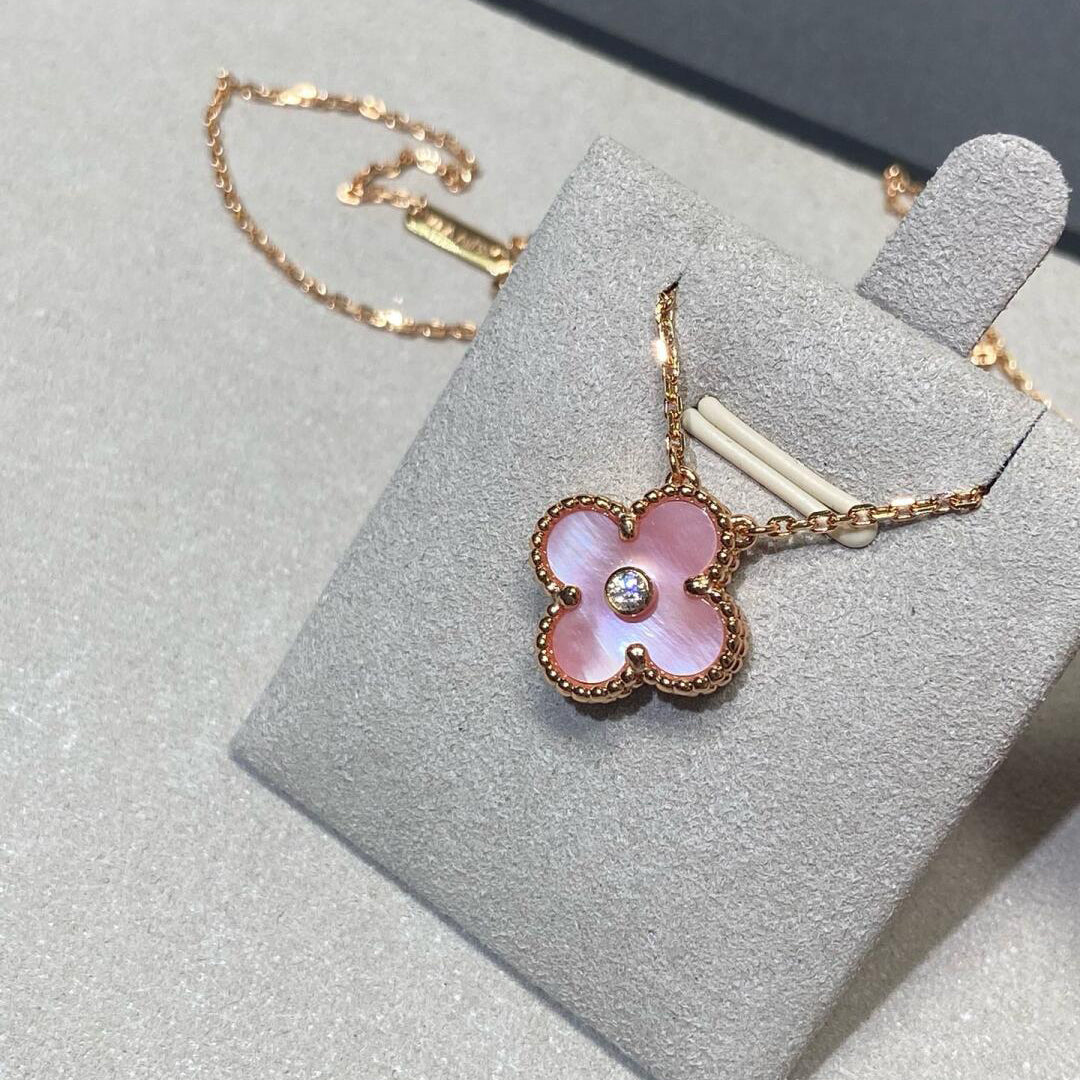 [LORA]CLOVER 15MM DIAMOND PINK MOP NECKLACE