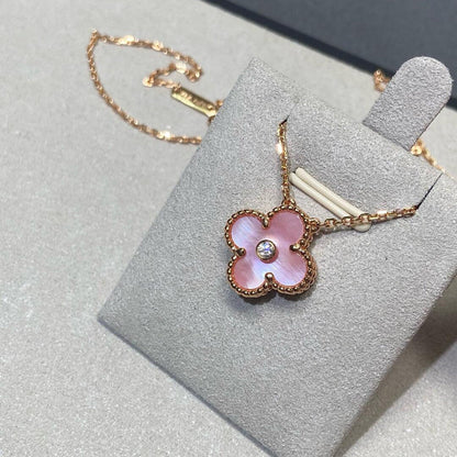 [LORA]CLOVER 15MM DIAMOND PINK MOP NECKLACE