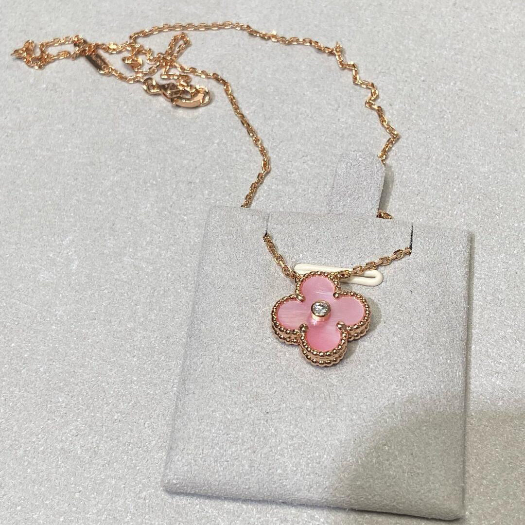 [LORA]CLOVER 15MM DIAMOND PINK MOP NECKLACE