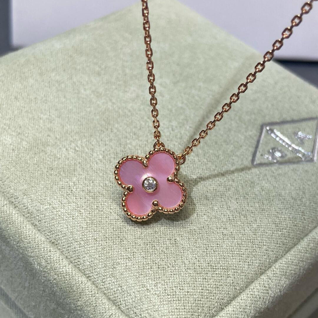 [LORA]CLOVER 15MM DIAMOND PINK MOP NECKLACE