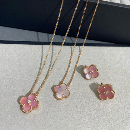 [LORA]CLOVER MEDIUM 1 DIAMOND PINK EARRINGS