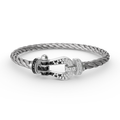 [LORA]FORCE LARGE HORSESHOE BLACK WHITE DIAMOND BRACELET SILVER