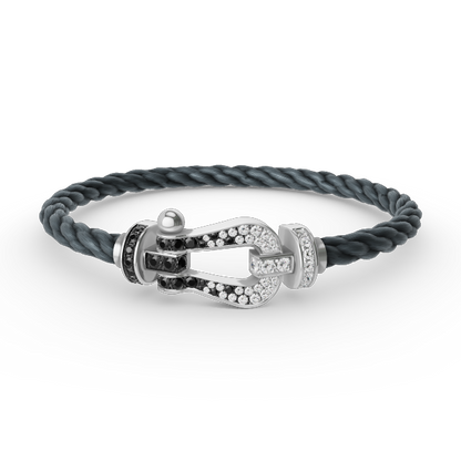 [LORA]FORCE LARGE HORSESHOE BLACK WHITE DIAMOND BRACELET SILVER