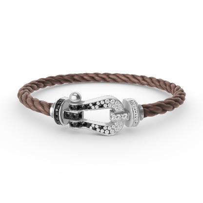 [LORA]FORCE LARGE HORSESHOE BLACK WHITE DIAMOND BRACELET SILVER