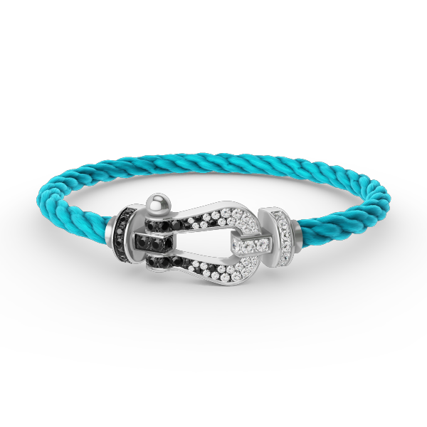 [LORA]FORCE LARGE HORSESHOE BLACK WHITE DIAMOND BRACELET SILVER