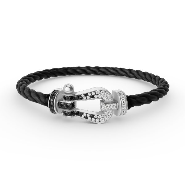[LORA]FORCE LARGE HORSESHOE BLACK WHITE DIAMOND BRACELET SILVER