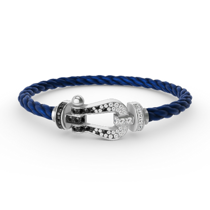 [LORA]FORCE LARGE HORSESHOE BLACK WHITE DIAMOND BRACELET SILVER
