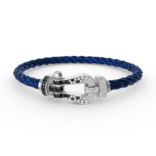 [LORA]FORCE LARGE HORSESHOE BLACK WHITE DIAMOND BRACELET SILVER