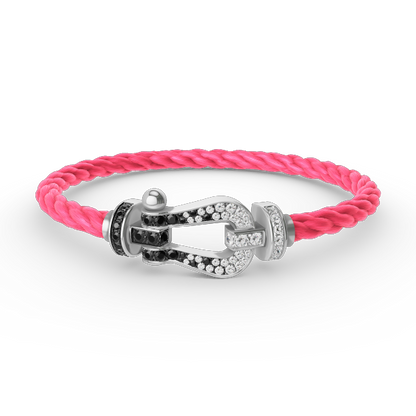 [LORA]FORCE LARGE HORSESHOE BLACK WHITE DIAMOND BRACELET SILVER