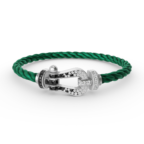 [LORA]FORCE LARGE HORSESHOE BLACK WHITE DIAMOND BRACELET SILVER