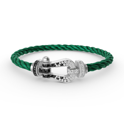 [LORA]FORCE LARGE HORSESHOE BLACK WHITE DIAMOND BRACELET SILVER