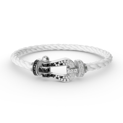 [LORA]FORCE LARGE HORSESHOE BLACK WHITE DIAMOND BRACELET SILVER