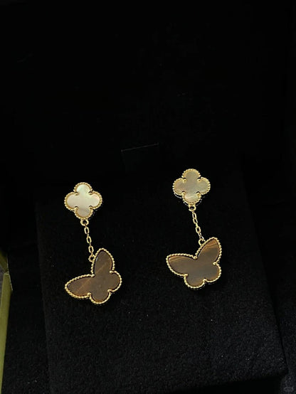[Lora]BUTTERFLY 2 MOTIF TIGER EYE MOP EARRINGS