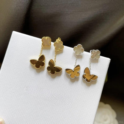 [Lora]BUTTERFLY 2 MOTIF TIGER EYE MOP EARRINGS