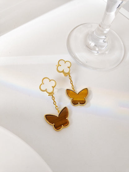 [Lora]BUTTERFLY 2 MOTIF TIGER EYE MOP EARRINGS