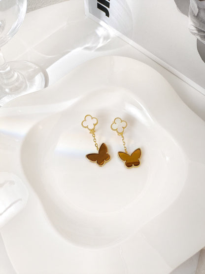 [Lora]BUTTERFLY 2 MOTIF TIGER EYE MOP EARRINGS