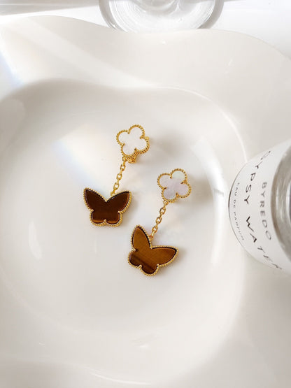 [Lora]BUTTERFLY 2 MOTIF TIGER EYE MOP EARRINGS