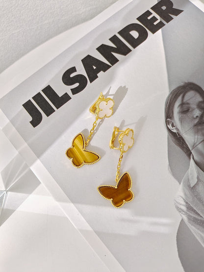 [Lora]BUTTERFLY 2 MOTIF TIGER EYE MOP EARRINGS