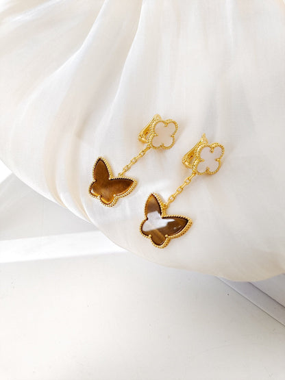 [Lora]BUTTERFLY 2 MOTIF TIGER EYE MOP EARRINGS