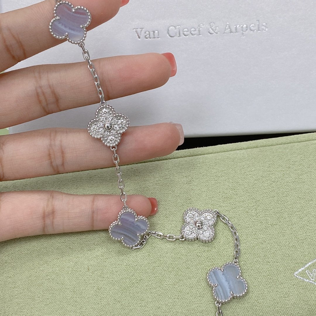[LORA]CLOVER  5 MOTIF DIAMOND PURPLE CHALCEDONY BRACELET SILVER