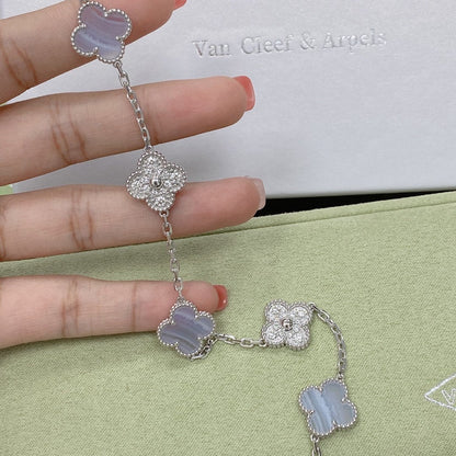 [LORA]CLOVER  5 MOTIF DIAMOND PURPLE CHALCEDONY BRACELET SILVER