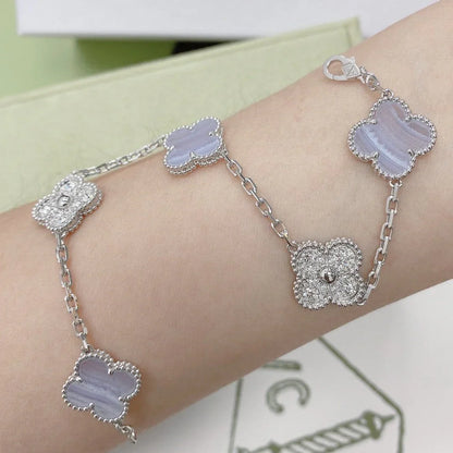 [Lora] CLOVER 5 MOTIF PURPLE CHALCEDONY BRACELET COLLECTION