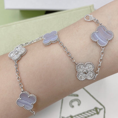[LORA]CLOVER  5 MOTIF DIAMOND PURPLE CHALCEDONY BRACELET SILVER