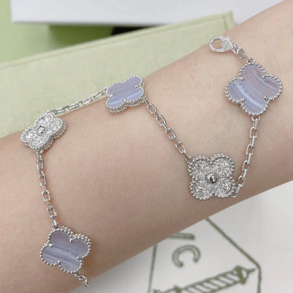 [LORA] CLOVER 5 MOTIF PURPLE CHALCEDONY BRACELET COLLECTION