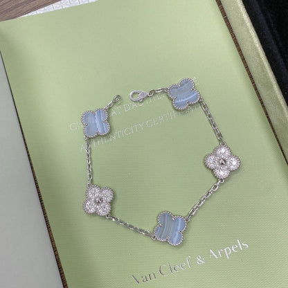 [LORA]CLOVER  5 MOTIF DIAMOND PURPLE CHALCEDONY BRACELET SILVER