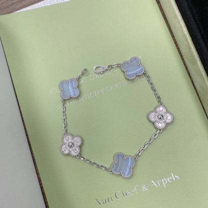 [LORA] CLOVER 5 MOTIF PURPLE CHALCEDONY BRACELET COLLECTION