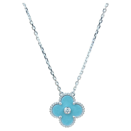 [LORA]CLOVER 15MM DIAMOND SVRES PORCELAIN  NECKLACE SILVER