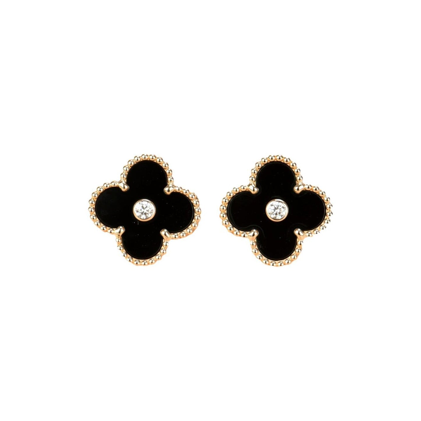 [LORA]CLOVER MEDIUM 1 MOTIFS ONYX DIAMOND EARRINGS