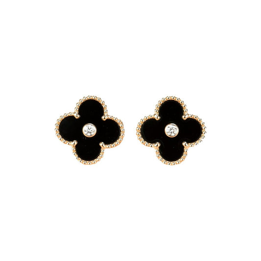 [LORA]CLOVER MEDIUM 1 MOTIFS ONYX DIAMOND EARRINGS