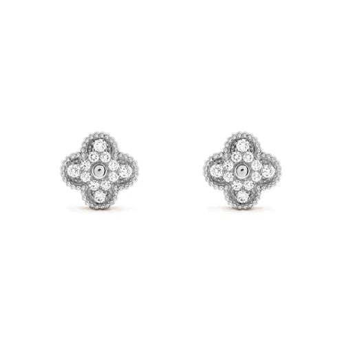 [LORA]CLOVER 1 MOTIFS DIAMOND STUD EARRINGS SILVER