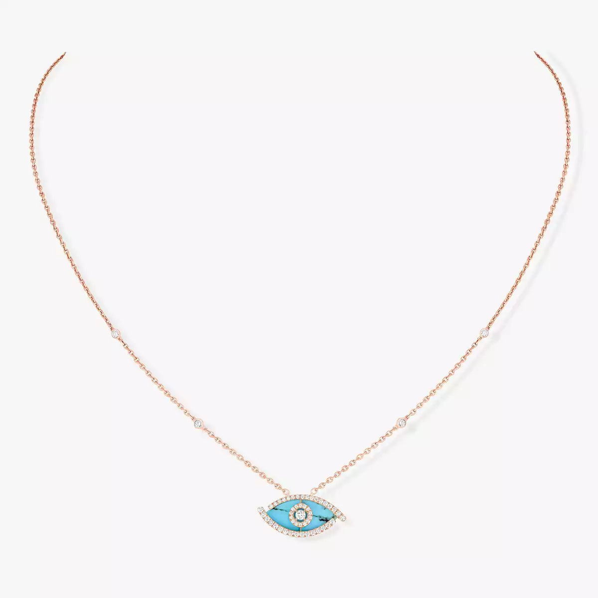 [LORA] Lucky Eye Diamond Necklace in Rose Gold and Turquoise