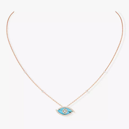 [LORA] Lucky Eye Diamond Necklace in Rose Gold and Turquoise