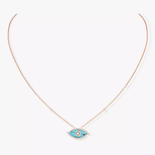 [LORA] Lucky Eye Diamond Necklace in Rose Gold and Turquoise