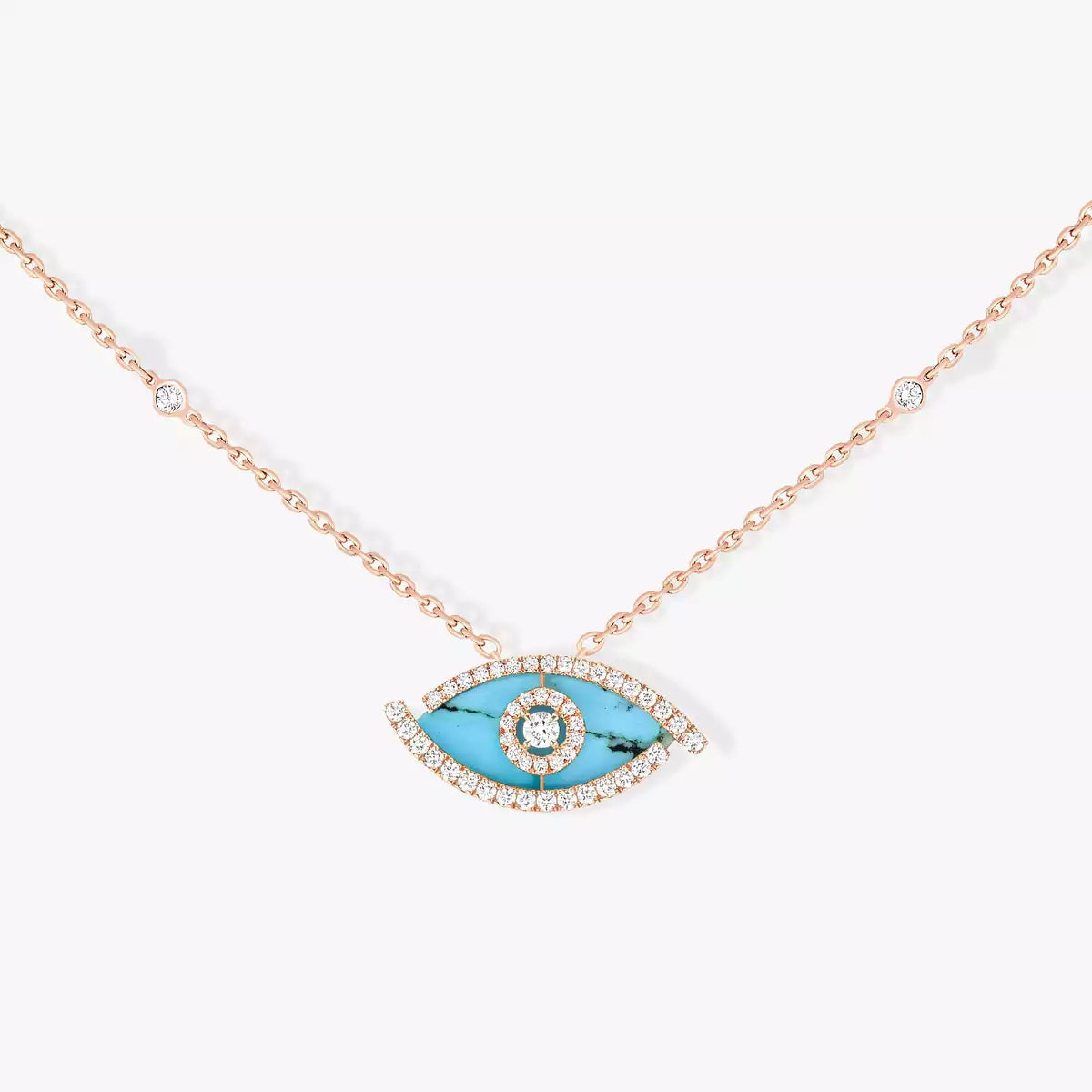 [LORA] Lucky Eye Diamond Necklace in Rose Gold and Turquoise